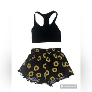 High-Waisted Sunflower Shorts and Crop Top Set
